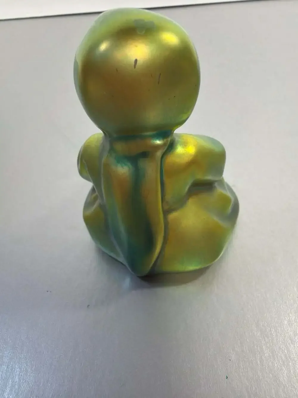 Zsolnay Eosin Iridescent Green Sitting Child Baby Figurine‎ Hungary